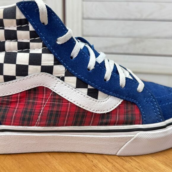 Vans SK8 Hi Big Style Multi Pattern High Top Sneakers Blue Red Black 5 Big Kids - Picture 7 of 11